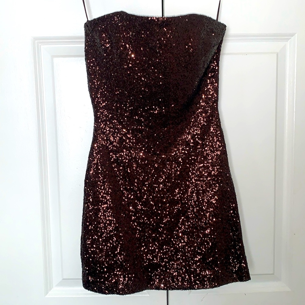 MANGO NWT Strapless sequined dress